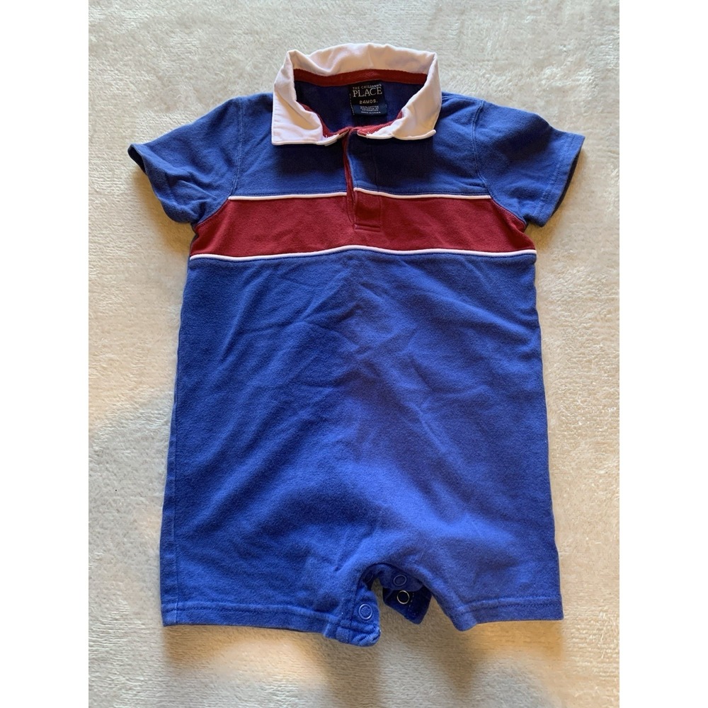 The Children's Place‎ Boys Red White & Blue Striped Polo Romper 24 Months